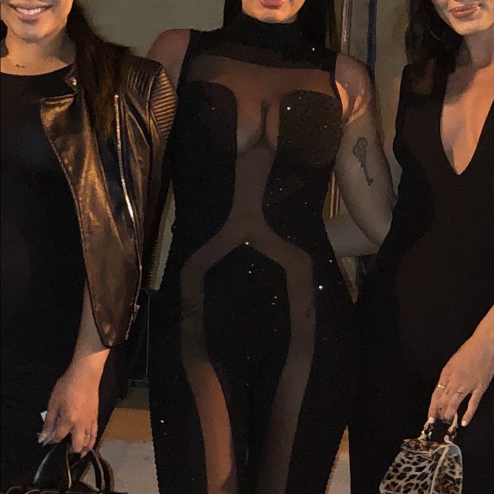 Banjul Black Sheer Rhinestone Accent Jumpsuit